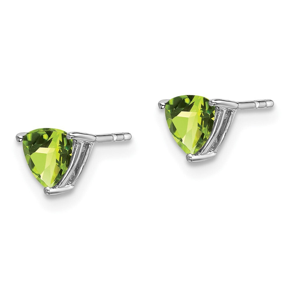 14k White Gold Trillion Peridot Stud Earrings Gift for Women