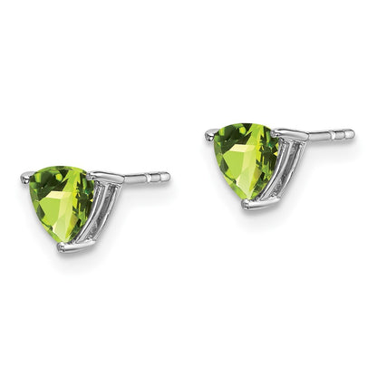 14k White Gold Trillion Peridot Stud Earrings Gift for Women