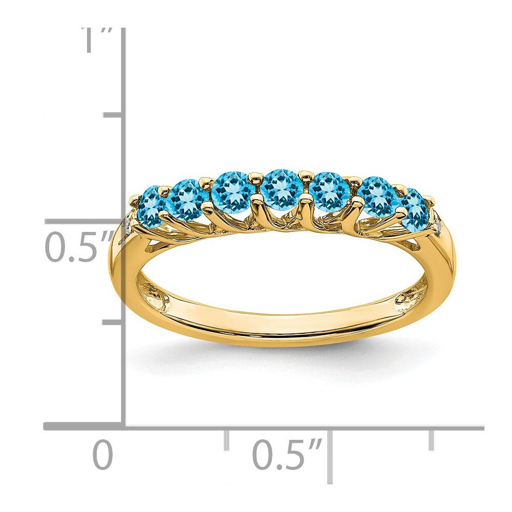 14K Yellow Gold Blue Topaz and Diamond 7-stone Ring Size 7