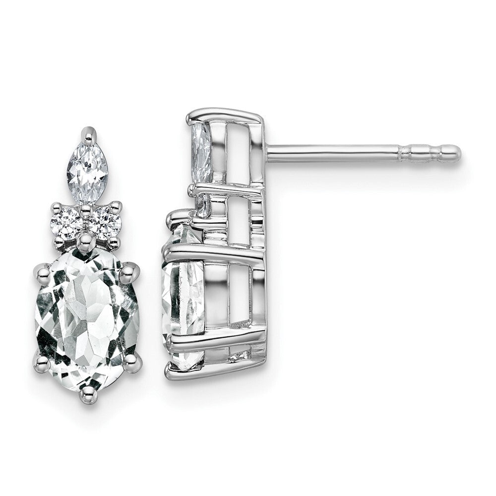 14K White Gold Polished Diamond and White Topaz Twisted Drop & Dangle Earrings