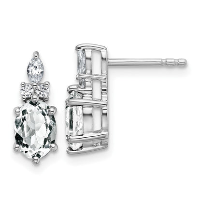 14K White Gold Polished Diamond and White Topaz Twisted Drop & Dangle Earrings