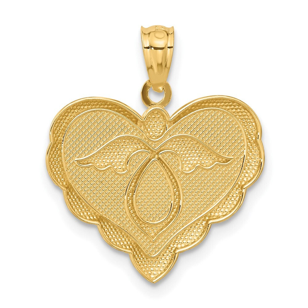 14k Yellow Gold Angel in Heart Pendant for Women