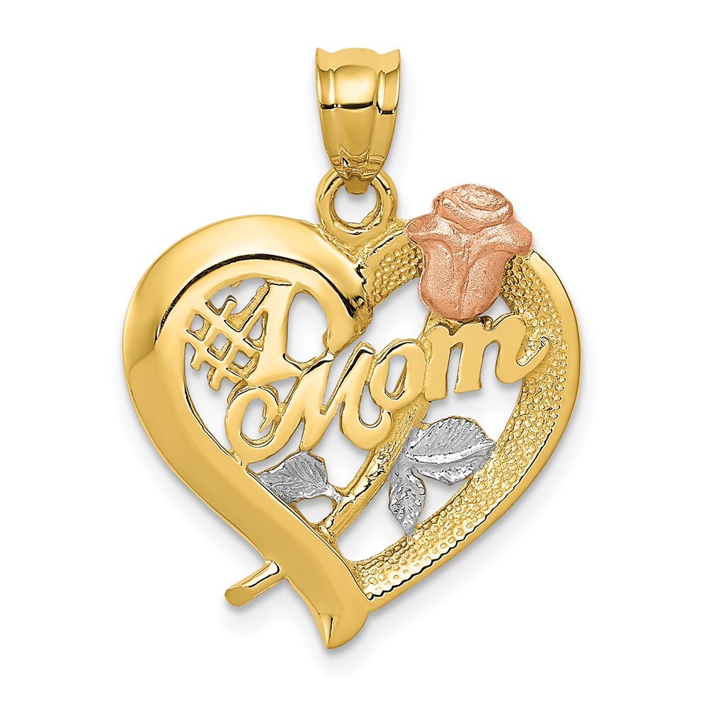 14k Two-tone Gold Rhodium Mom Charm Pendant for Women