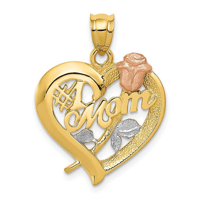 14k Two-tone Gold Rhodium Mom Charm Pendant for Women
