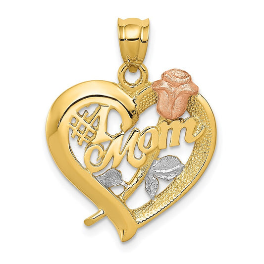 14k Two-tone Gold Rhodium Mom Charm Pendant for Women