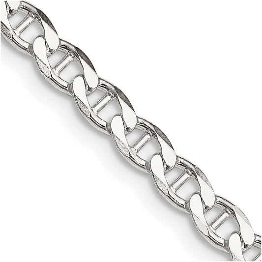 Sterling Silver 4.0mm Diamond-Cut Flat Anchor Curb Chain Necklace