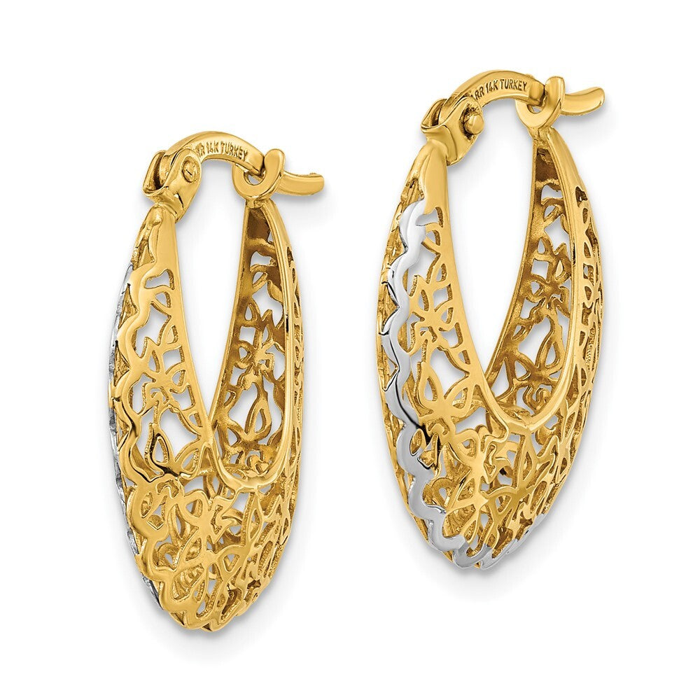 14k Yellow Gold Rhodium-plated Polished Filigree Hoop Earrings Gift for Women