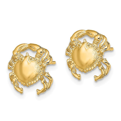 14k Yellow Gold Polished / 2-D Crab Stud Earrings Gift for Women