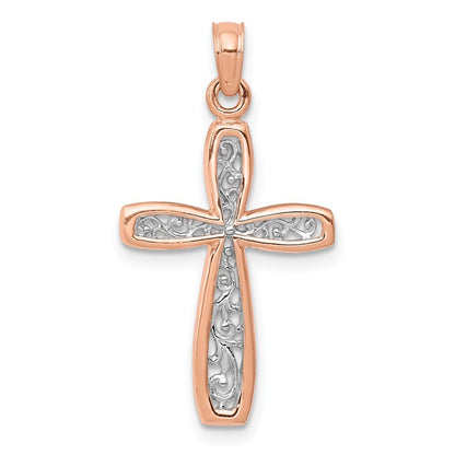 14k Rose Gold Rose  White Rhodium Filigree Center Border Pendant for Women