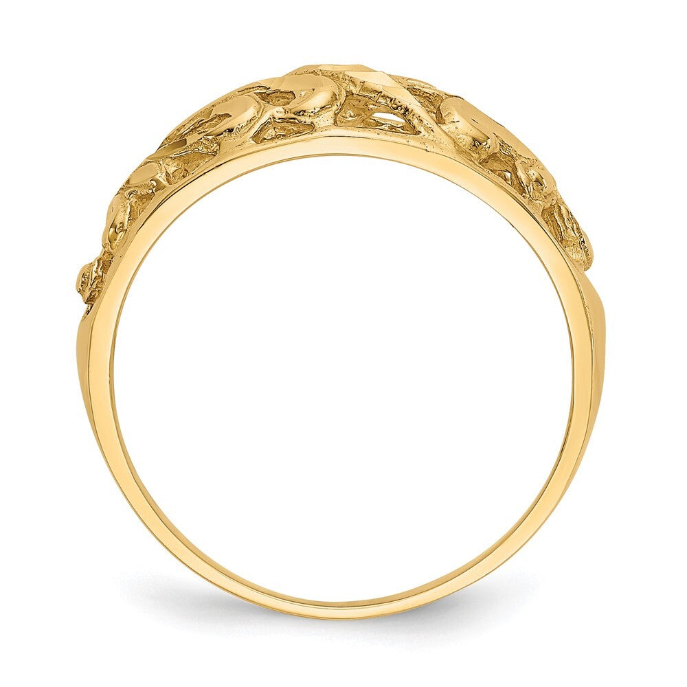 14K Yellow Gold Paisley Diamond-cut Design Dome Ring