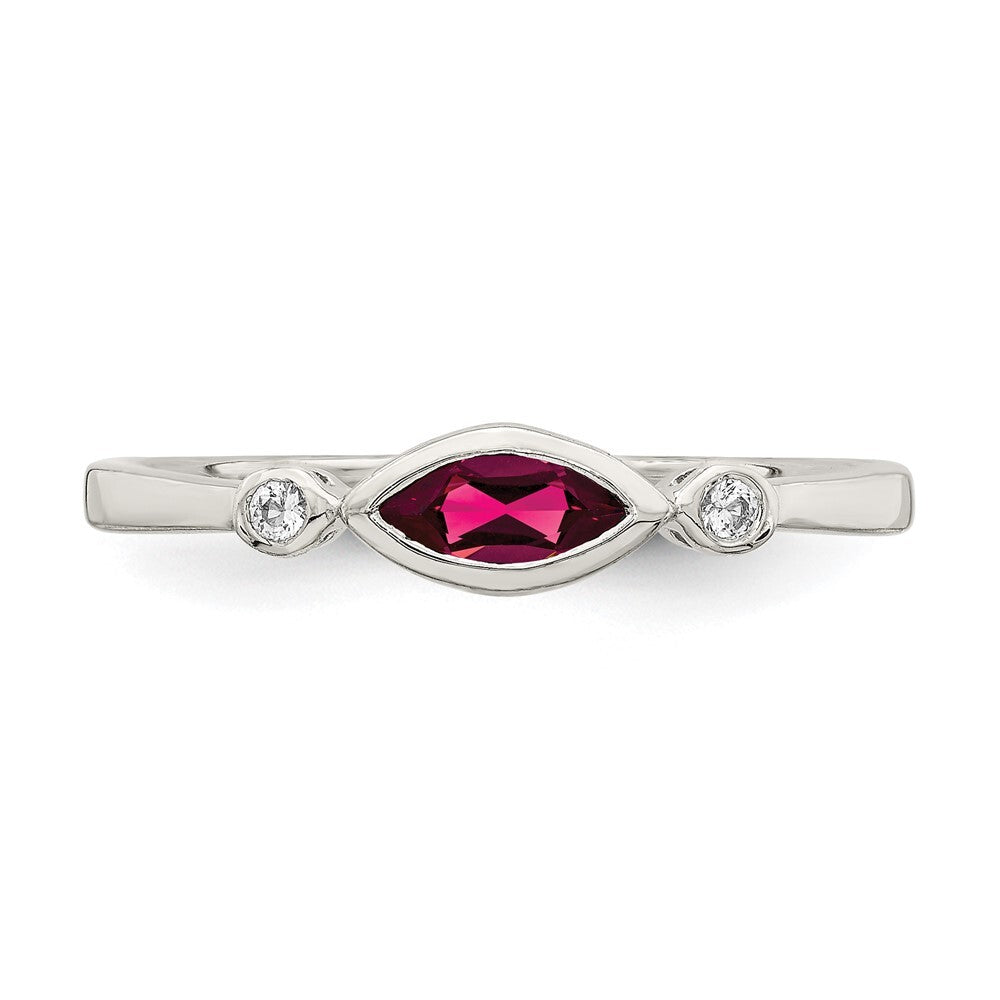 Sterling Silver Rhod-pltd Polished Created Ruby and White Topaz Ring Size 7