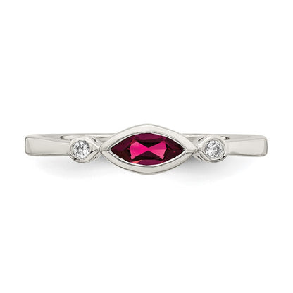 Sterling Silver Rhod-pltd Polished Created Ruby and White Topaz Ring Size 7