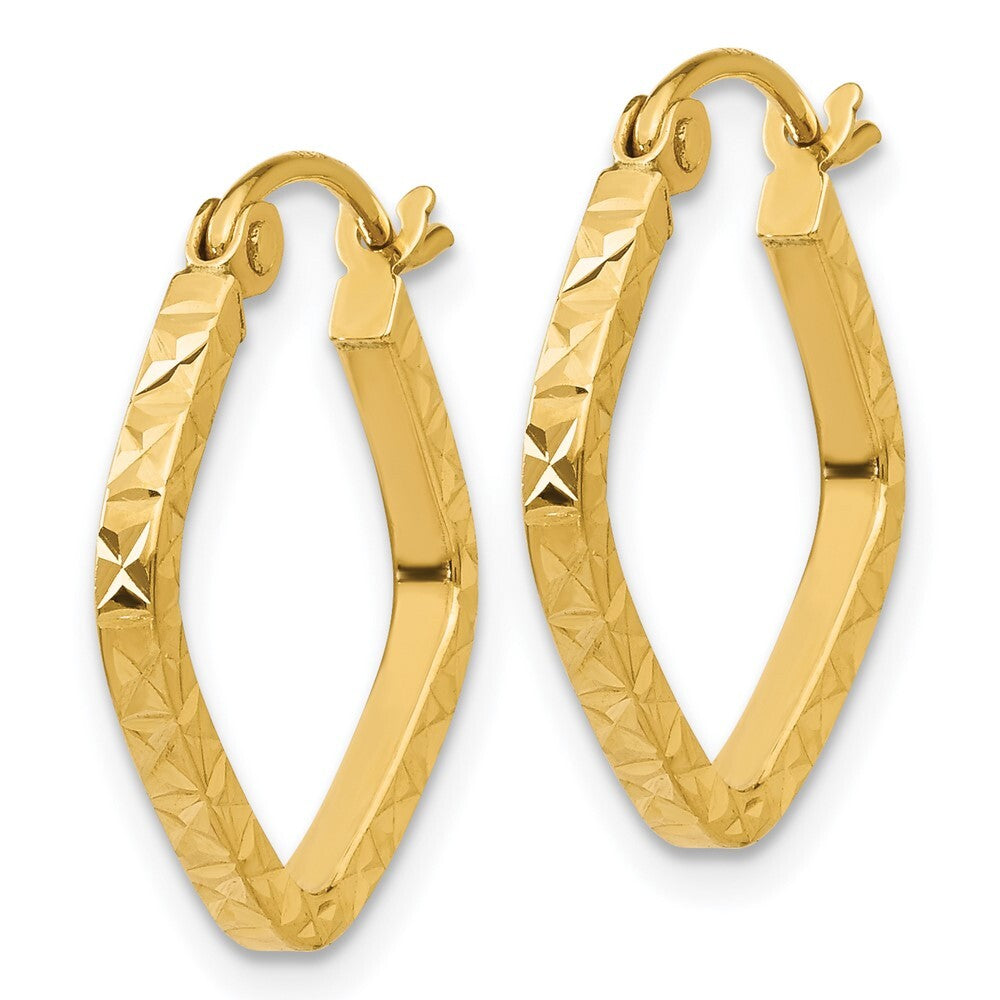 14k Yellow Gold Diamond Cut Squared Hoop Earrings Gift for Women