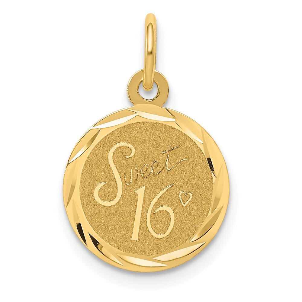 14k Yellow Gold SWEET 16 Disc Charm Pendant for Women