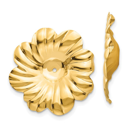 14k Yellow Gold Polished Floral Earring Jackets Gift for Women