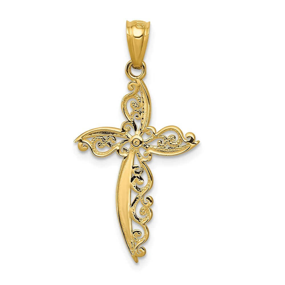 14k Yellow Gold Scroll Design Cross Pendant