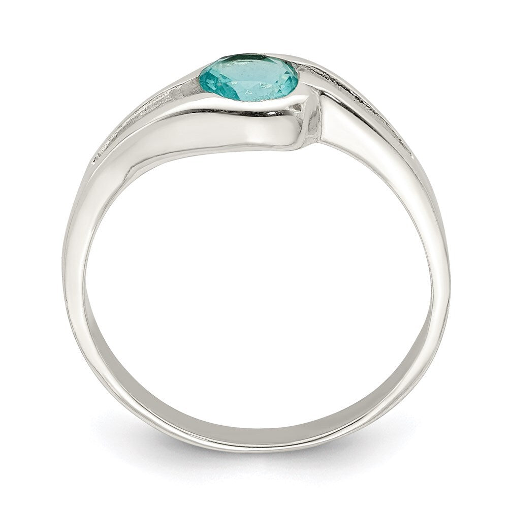 Sterling Silver Light Blue Round Bezel Cubic Zirconia Ring Size 7