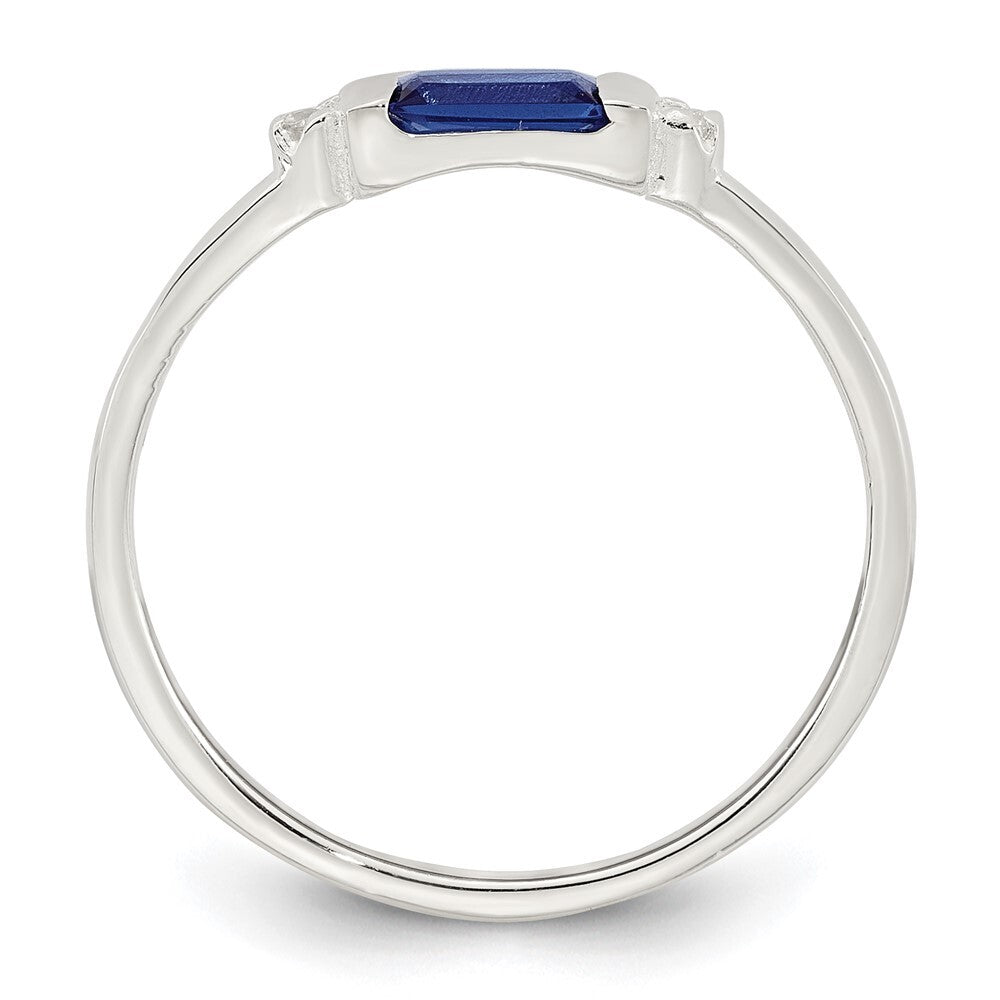 Sterling Silver Polished Blue and White Rectangular CZ Ring Size 6