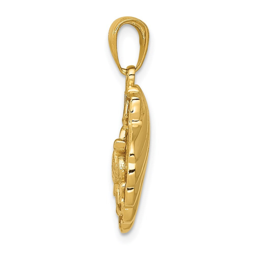 14k Yellow Gold Sea Turtle in a Shell Pendant for Women
