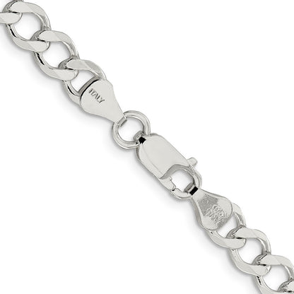 Sterling Silver 6.7mm Semi-solid Flat Curb Chain Necklace