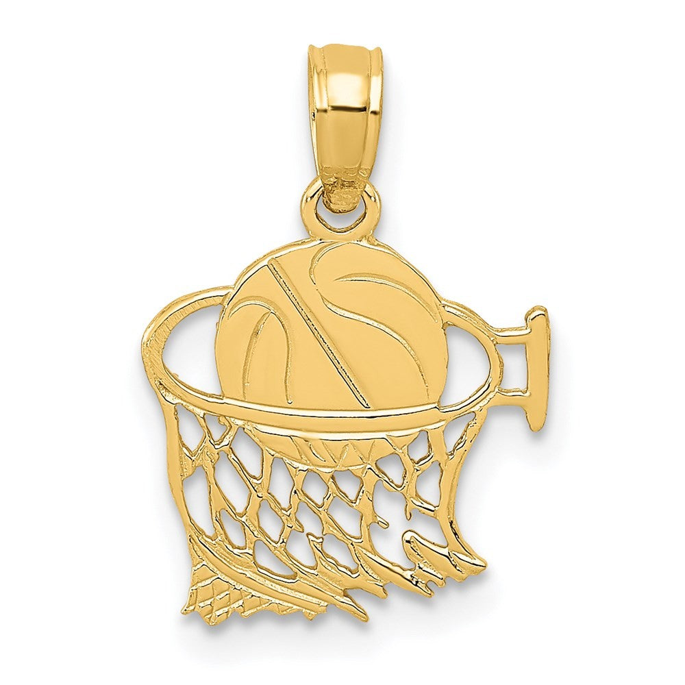 14k Yellow Gold Basketball in Net Pendant