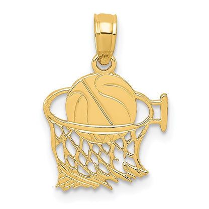 14k Yellow Gold Basketball in Net Pendant