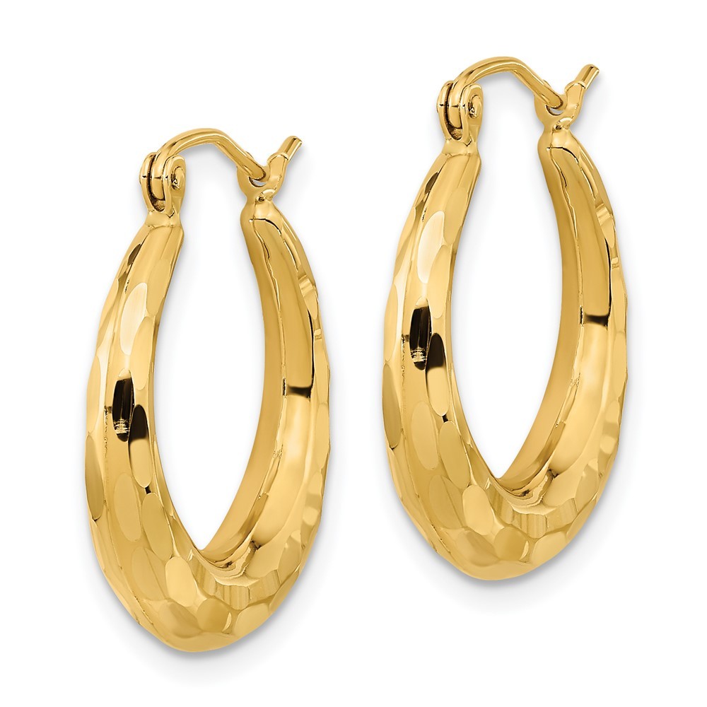 14k Yellow Gold Polished Diamond-cut Hoop Earrings