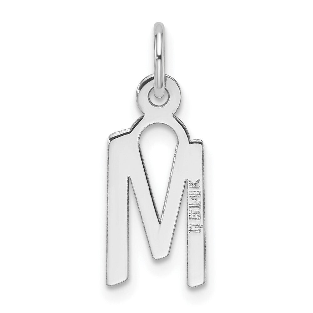 14k White Gold Slanted Block Letter M Initial Charm Pendant for Women