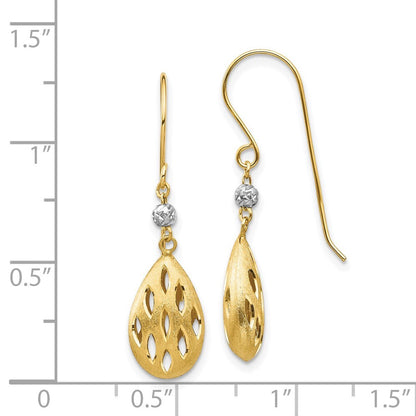 14k Two-tone Gold Diamond Cut Teardrop Dangle Earrings