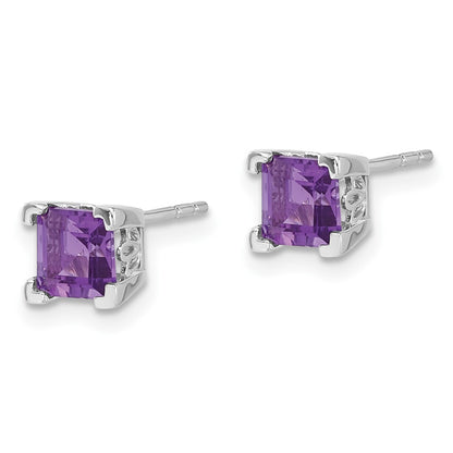 14k White Gold Square Amethyst Stud Earrings Gift for Women