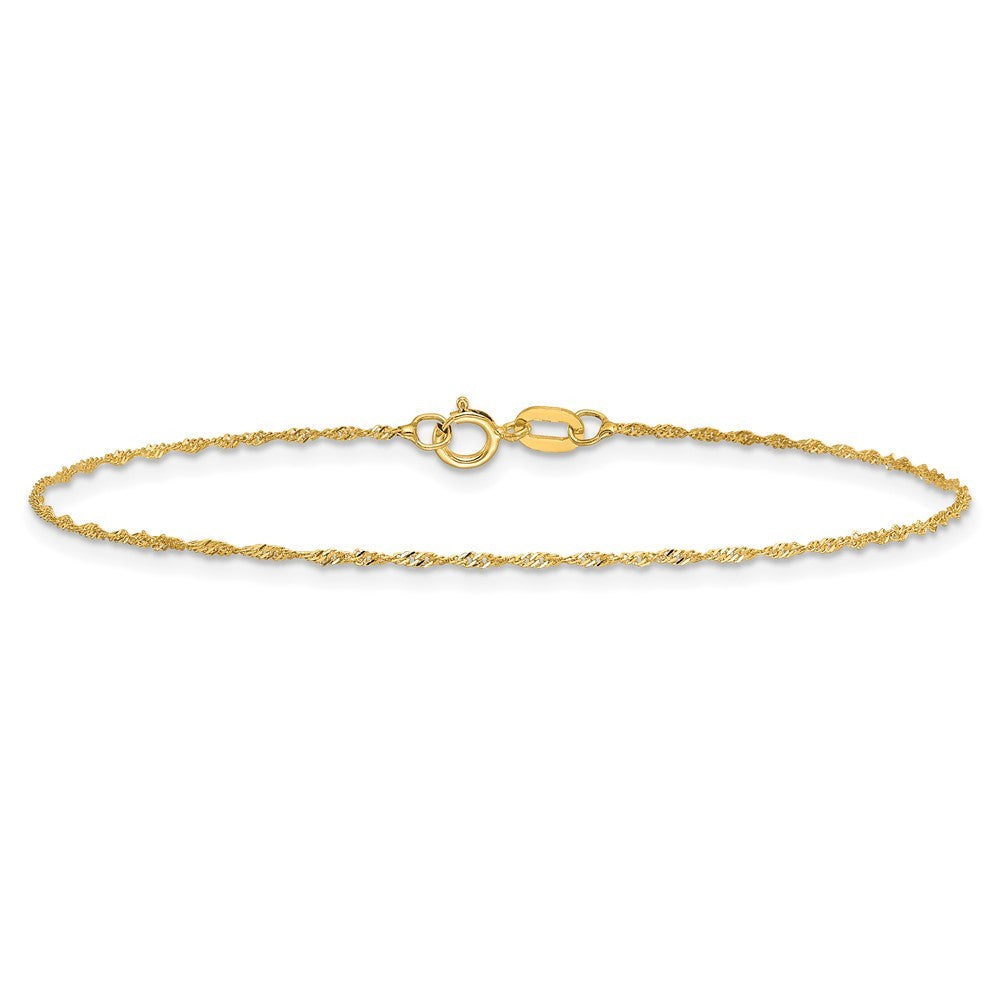14k Yellow Gold 9 inch 1mm Singapore with Spring Ring Clasp Anklet
