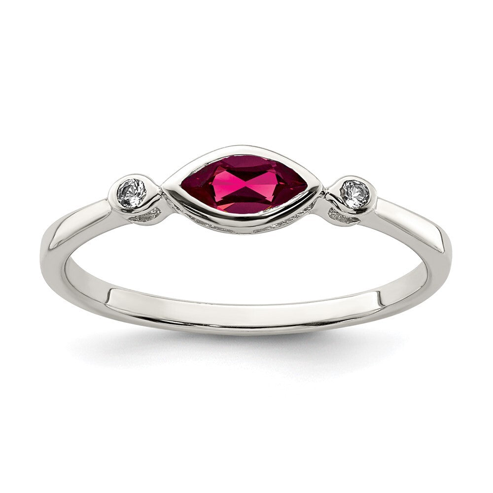 Sterling Silver Rhod-pltd Polished Created Ruby and White Topaz Ring Size 7