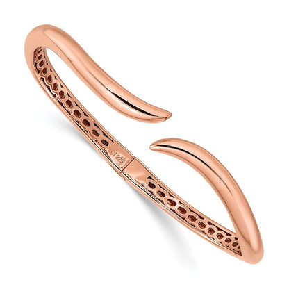 Sterling Silver Rose-tone Polished Wavy Hinged Bangle