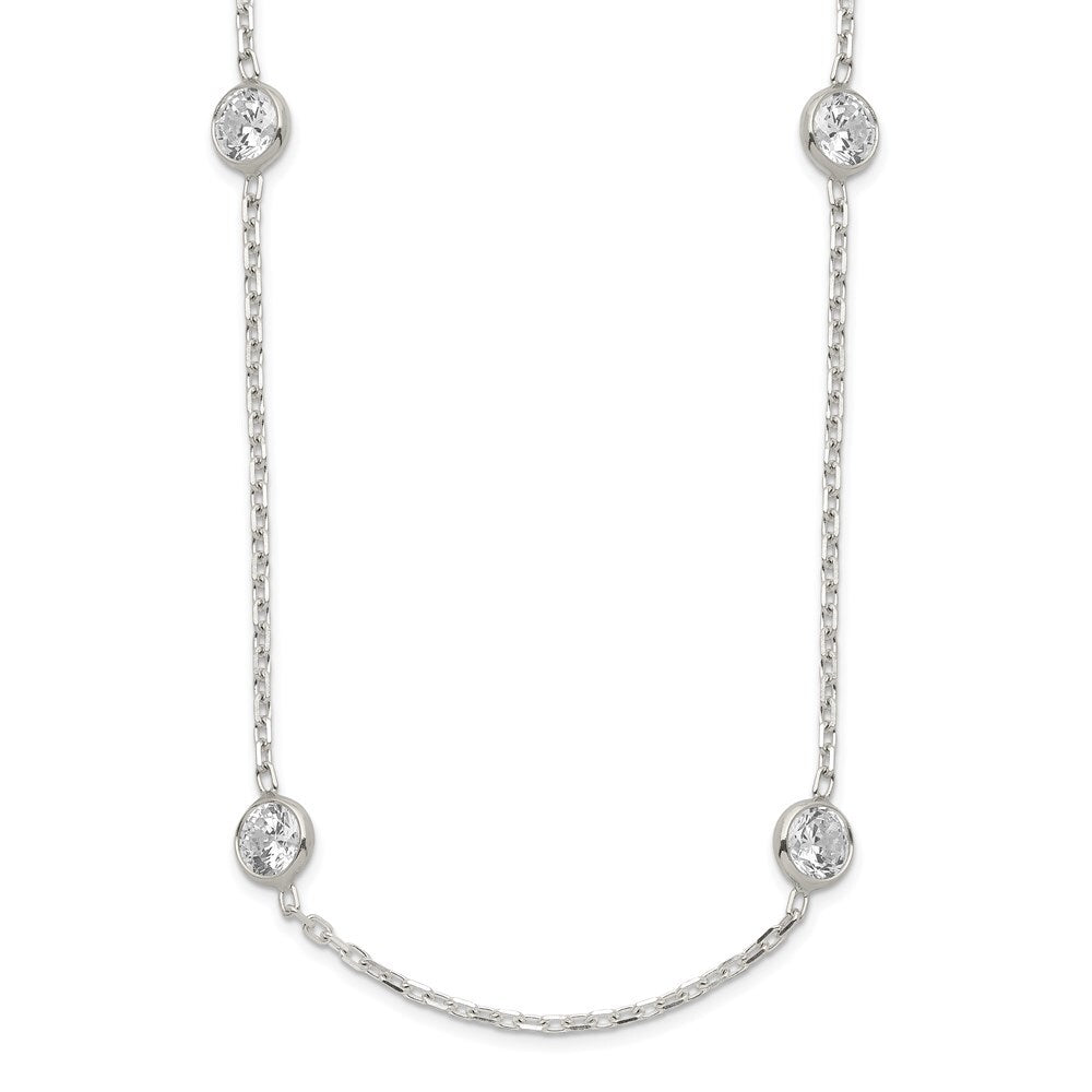 Sterling Silver 24 Inch w/2 in ext. Station Cubic Zirconia Necklace