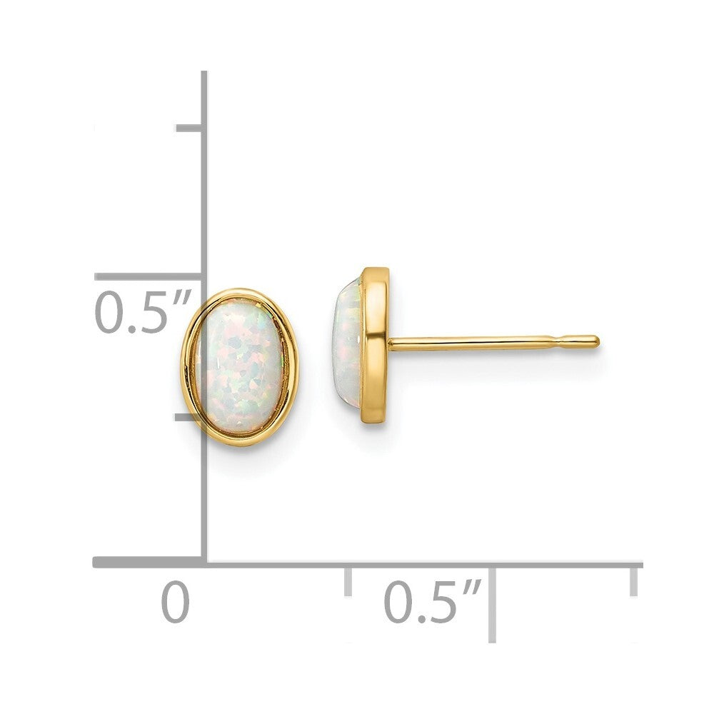 14k Yellow Gold Created Opal Stud Earrings Gift for Women