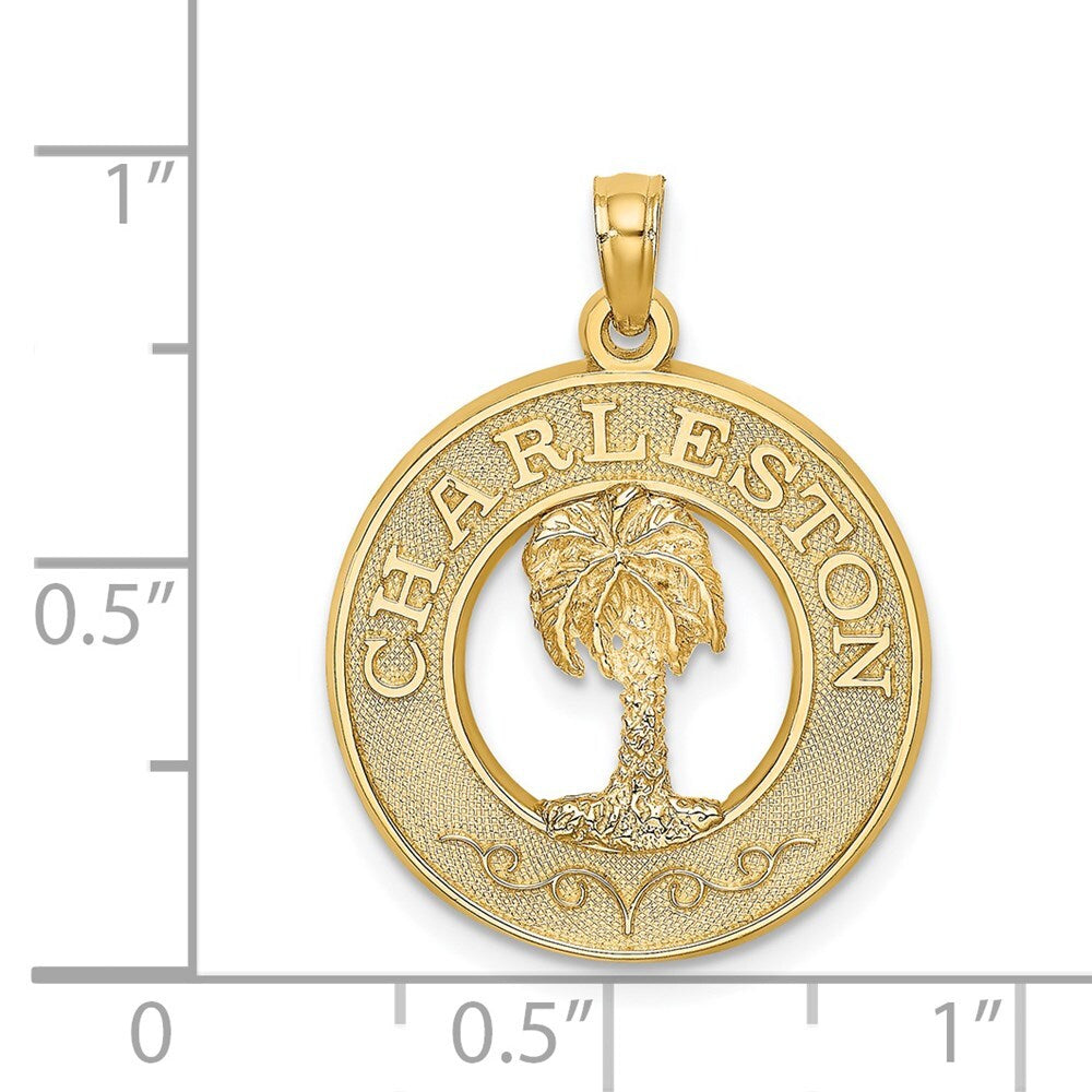 14k Yellow Gold CHARLESTON Palm Tree Charm Pendant for Women
