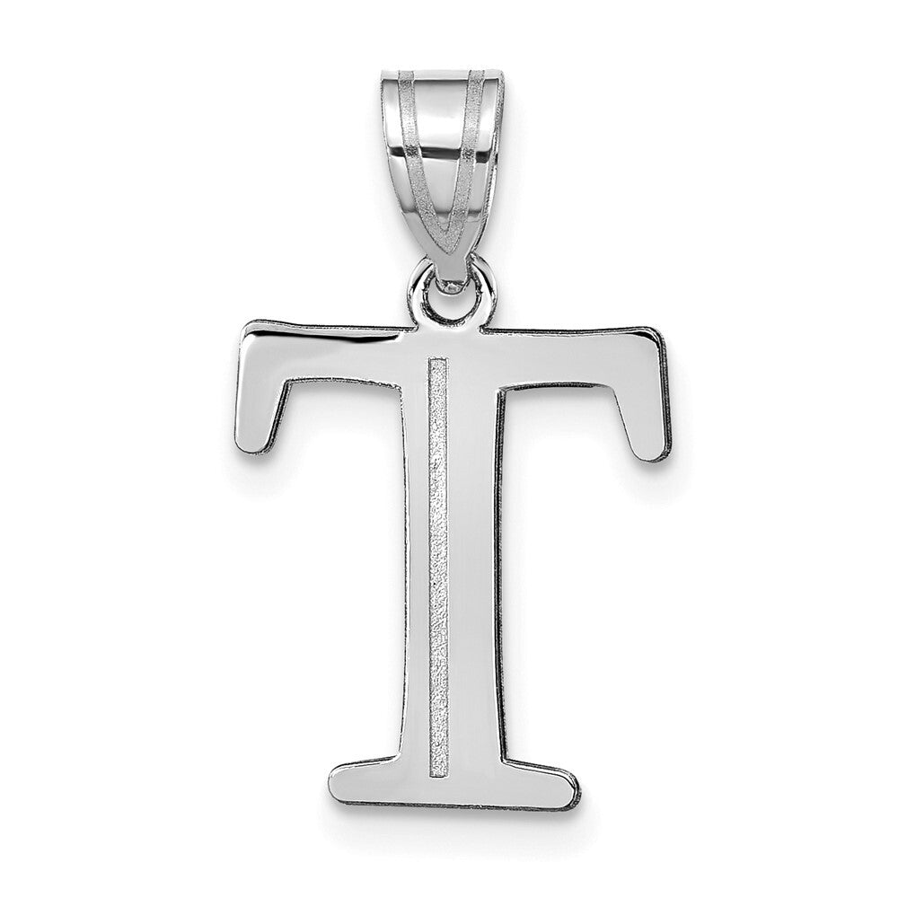14k White Gold Polished Etched Letter T Initial Pendant for Women