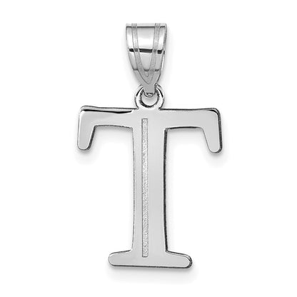 14k White Gold Polished Etched Letter T Initial Pendant for Women