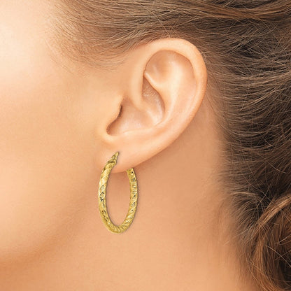 14k Yellow Gold Polished 3mm Twisted Hoop Earrings