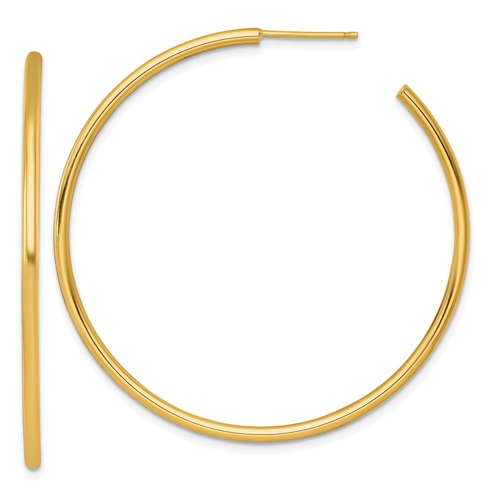 14k Yellow Gold Polished 2 x 50mm Tube C-Hoop Earrings
