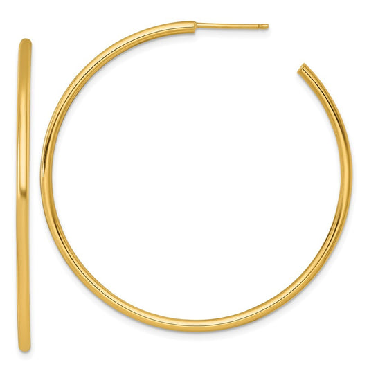 14k Yellow Gold Polished 2 x 50mm Tube C-Hoop Earrings