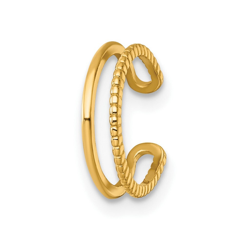 14k Yellow Gold Polished and Textured 2-Row Single Ear Cuff Gift for Women