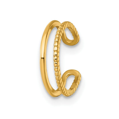 14k Yellow Gold Polished and Textured 2-Row Single Ear Cuff Gift for Women