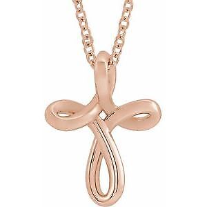 14k Rose Gold 13.35x10.42 mm Cross Pendant Necklace 15"