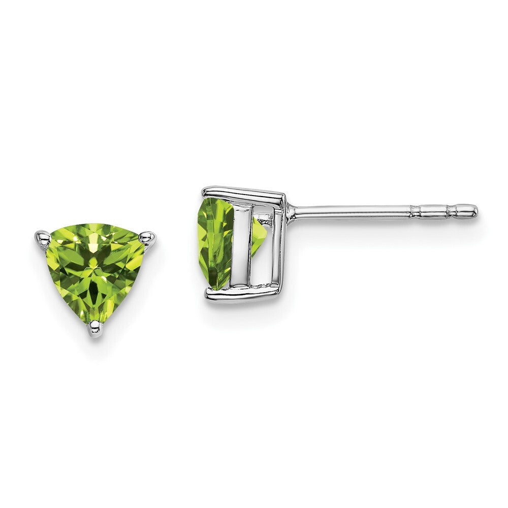 14k White Gold Trillion Peridot Stud Earrings Gift for Women