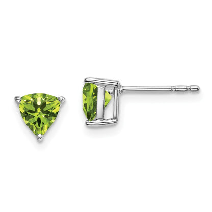 14k White Gold Trillion Peridot Stud Earrings Gift for Women