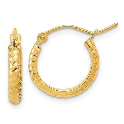 14k Yellow Gold Polished and Diamond-Cut Textured Hoop Earrings Gift for Women