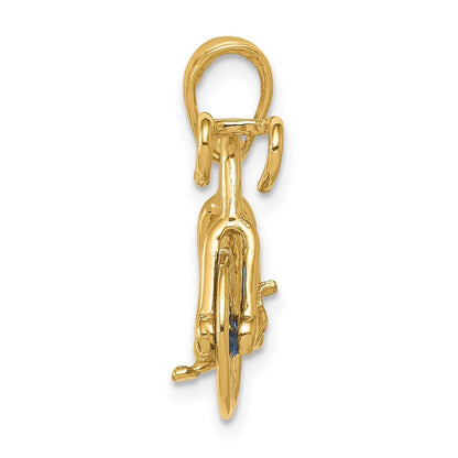 14k Yellow Gold 3-D Blue Enameled Moveable Bicycle Pendant