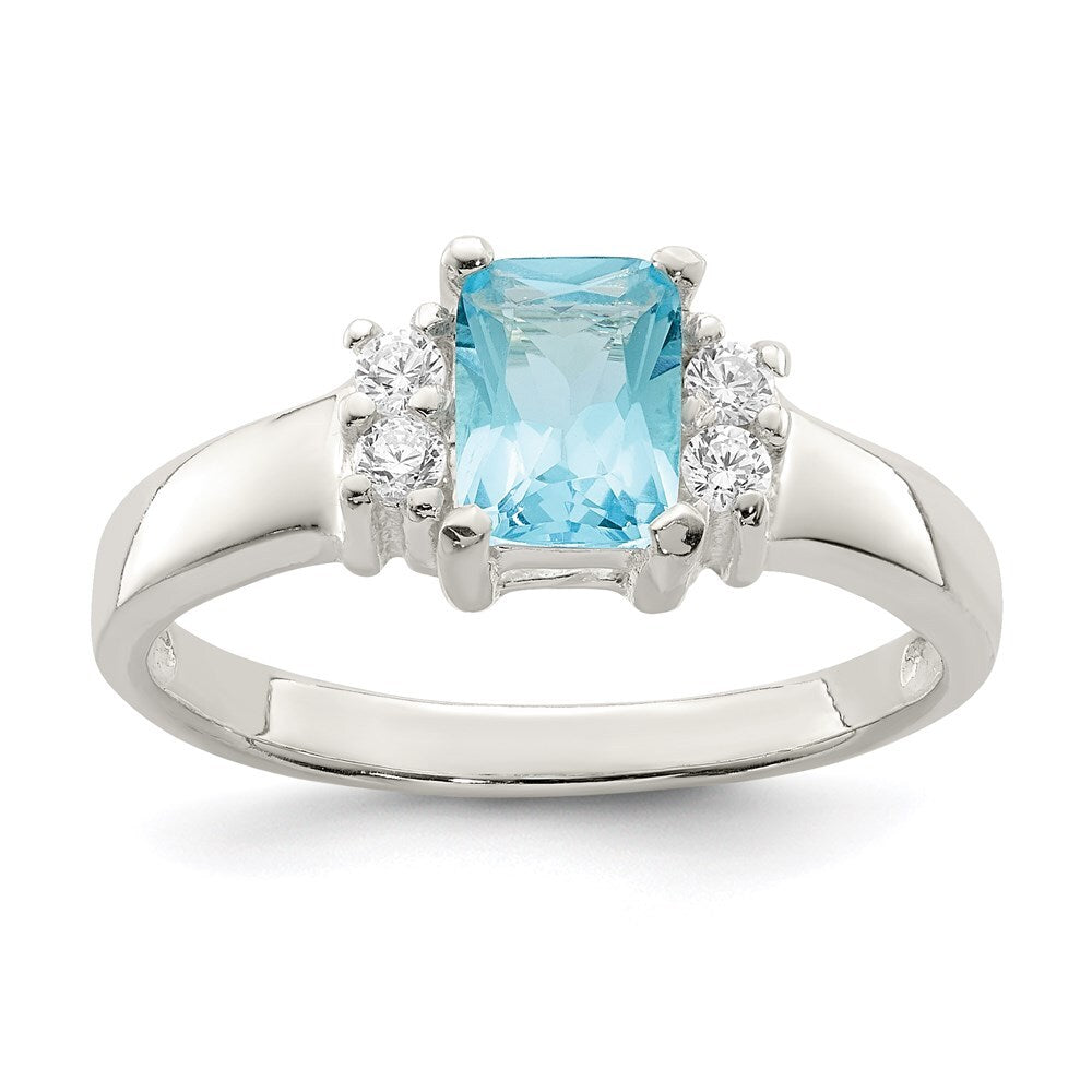 Sterling Silver Light Blue & White Cubic Zirconia Ring Size 6