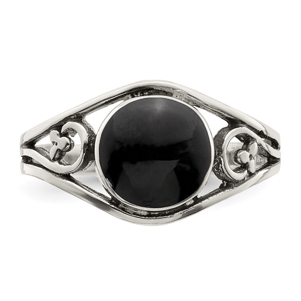 Sterling Silver Antiqued Black Agate Ring Size 8